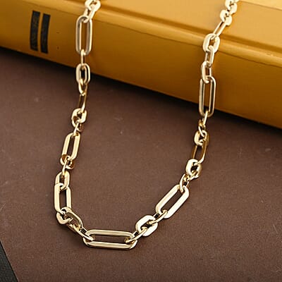 Italian 10K Yellow Gold Alternate Paper Clip Chain Necklace 18 Inches 3.79 Grams