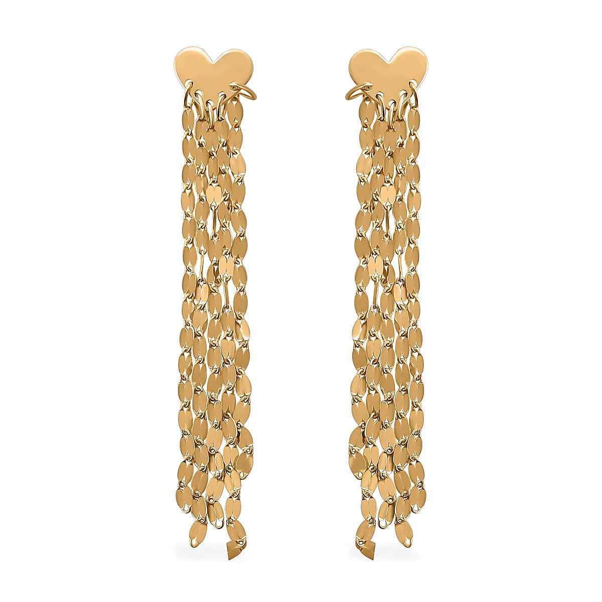 Italian 10K Yellow Gold Heart Mirror Tassels Earrings 1.35 Grams
