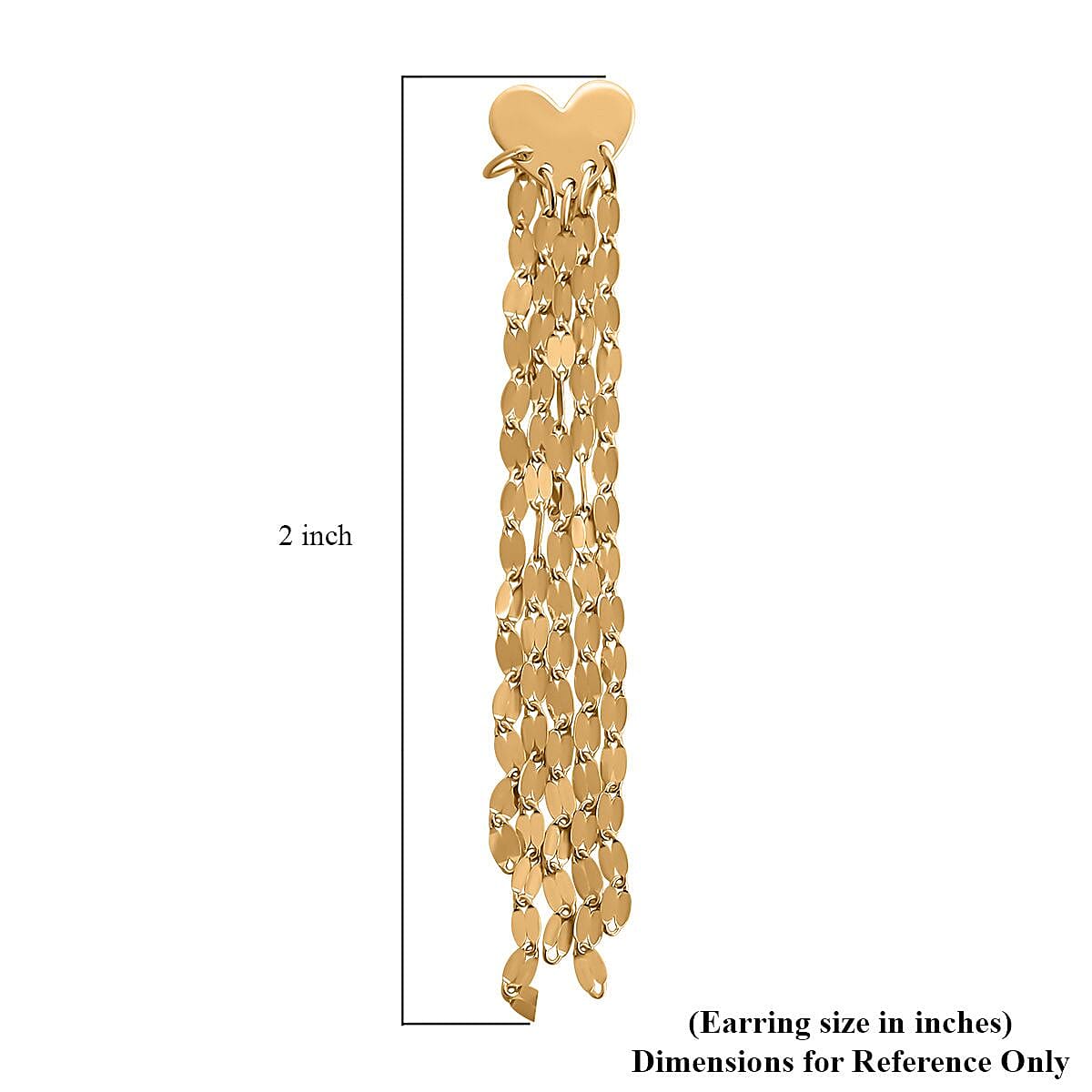 Italian 10K Yellow Gold Heart Mirror Tassels Earrings 1.35 Grams