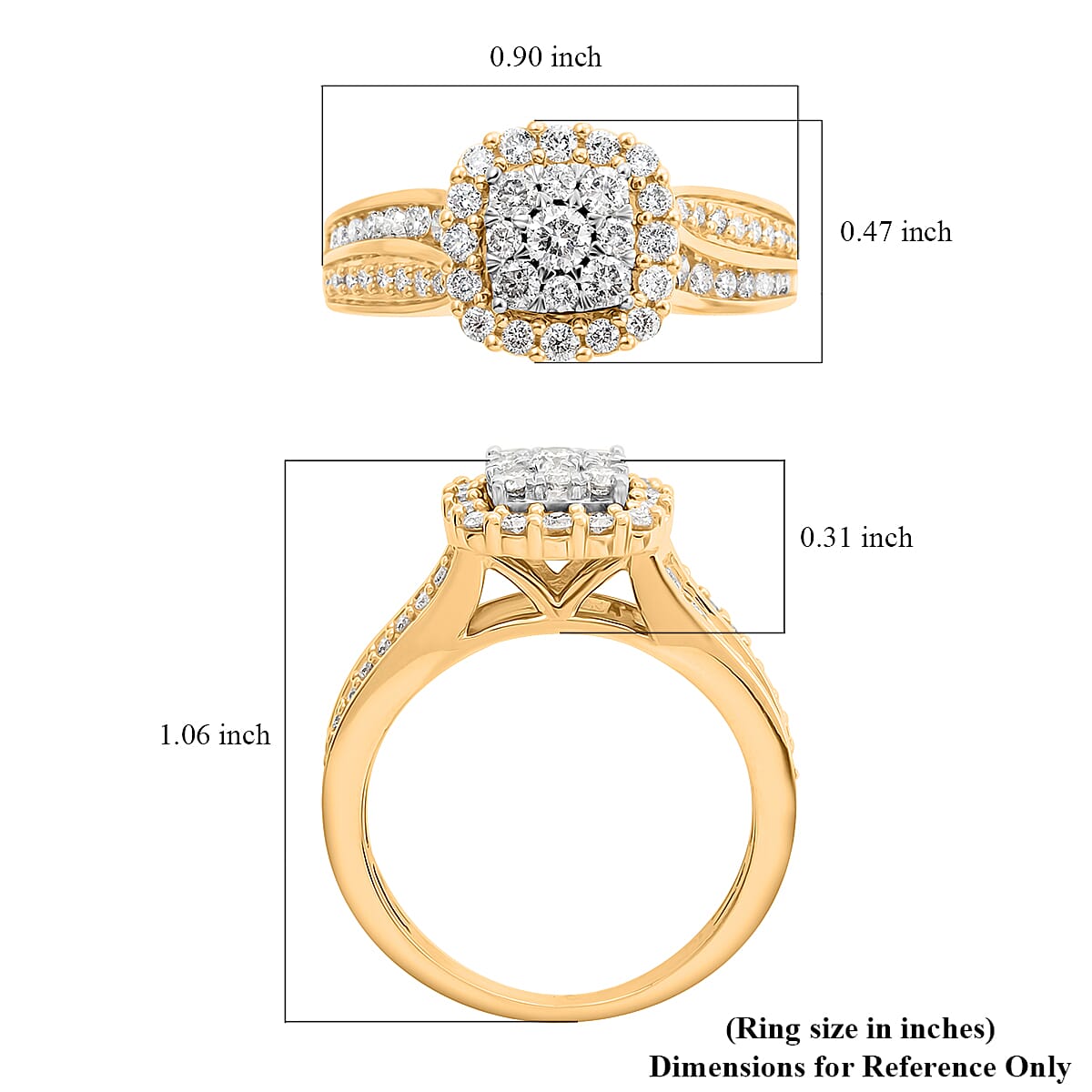 G-H, I1-I2 Diamond 1.00 ctw Ring in 10K Yellow Gold (Size 10.0) 4.30 Grams