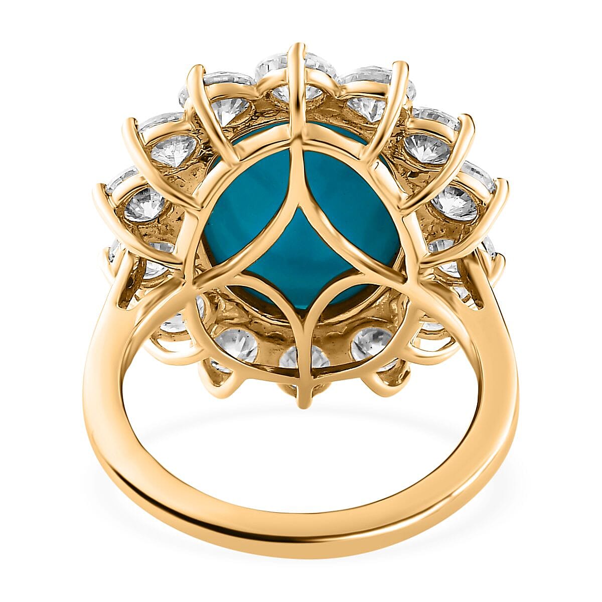  Luxoro 10K Yellow Gold AAA Sleeping Beauty Turquoise and Moissanite Halo Ring (Size 6.0) 4.60 Grams 8.90 ctw image number 4