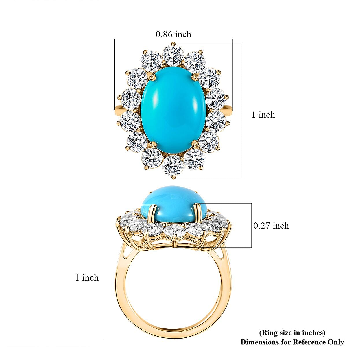  Luxoro 10K Yellow Gold AAA Sleeping Beauty Turquoise and Moissanite Halo Ring (Size 6.0) 4.60 Grams 8.90 ctw image number 5
