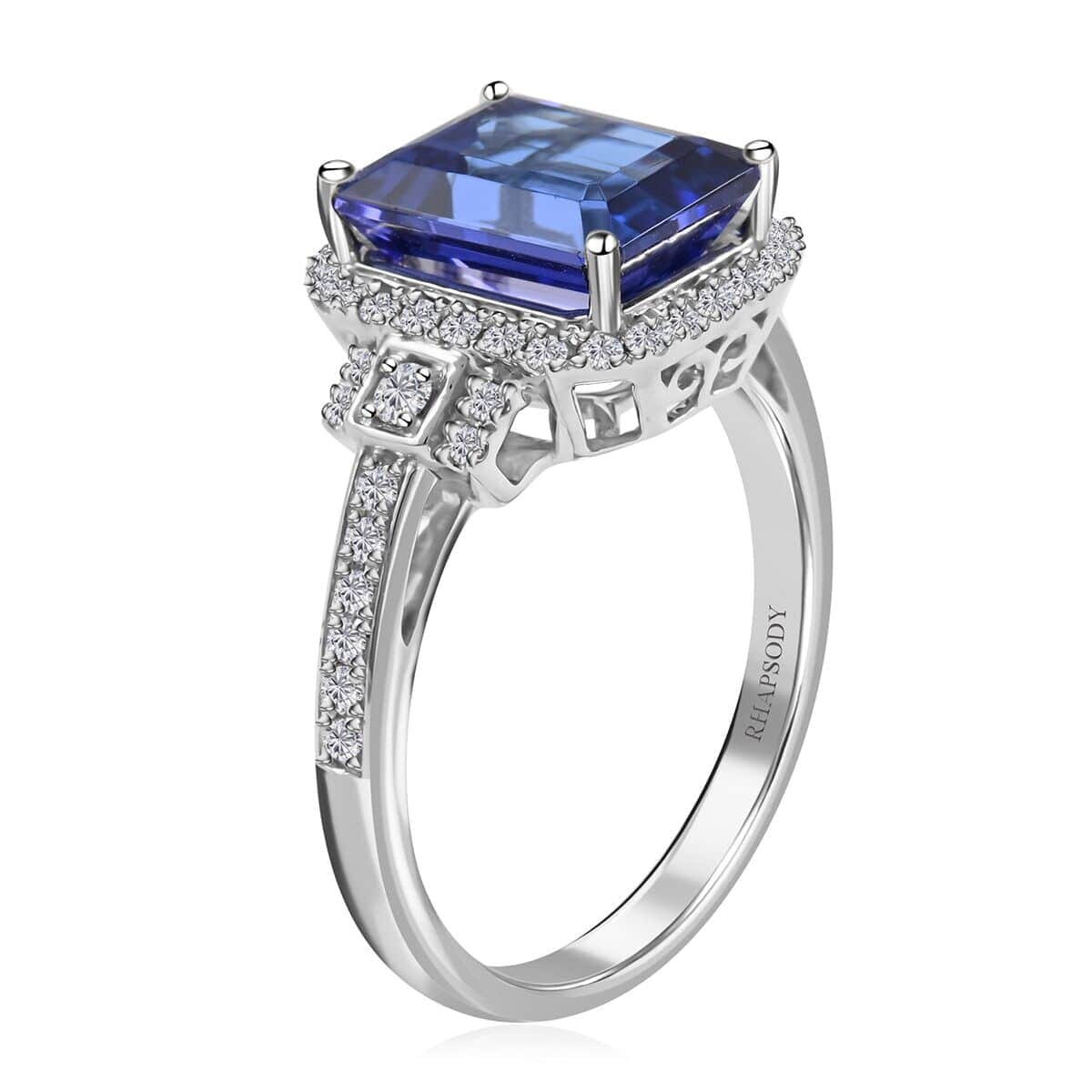 Certified and Appraised Rhapsody 950 Platinum AAAA Tanzanite and E-F VS Diamond Halo Ring (Size 10.5) 7.15 Grams 4.00 ctw image number 3