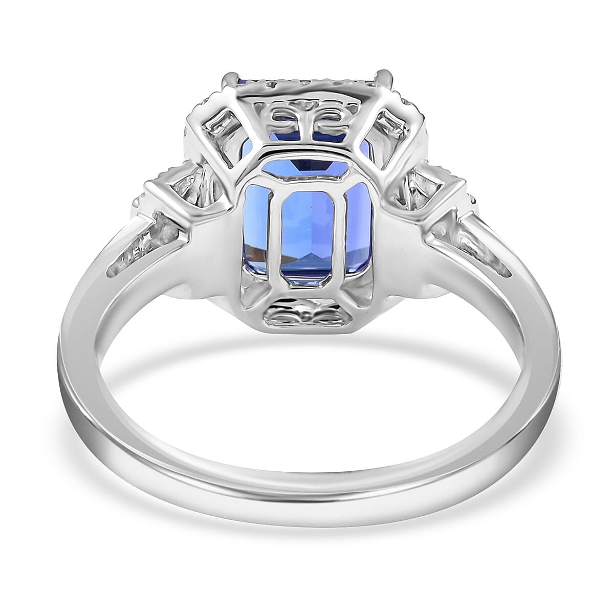 Certified and Appraised Rhapsody 950 Platinum AAAA Tanzanite and E-F VS Diamond Halo Ring (Size 6.5) 7.15 Grams 4.00 ctw image number 4
