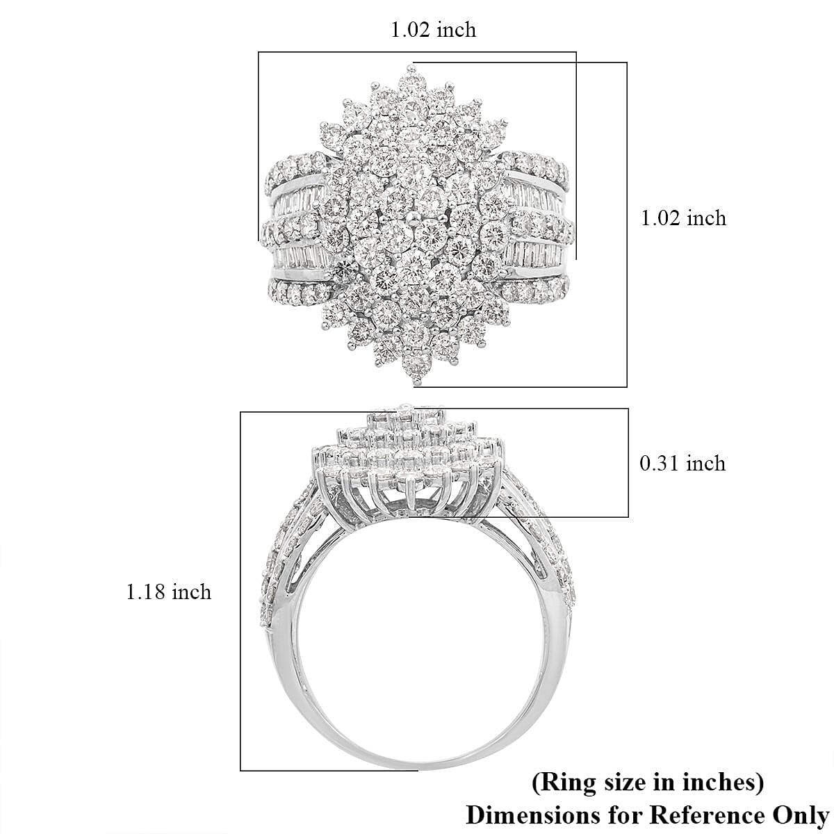 Dixie Lee 10K White Gold Diamond SI Cluster Ring (Size 10.0) 7.50 Grams 4.00 ctw image number 5