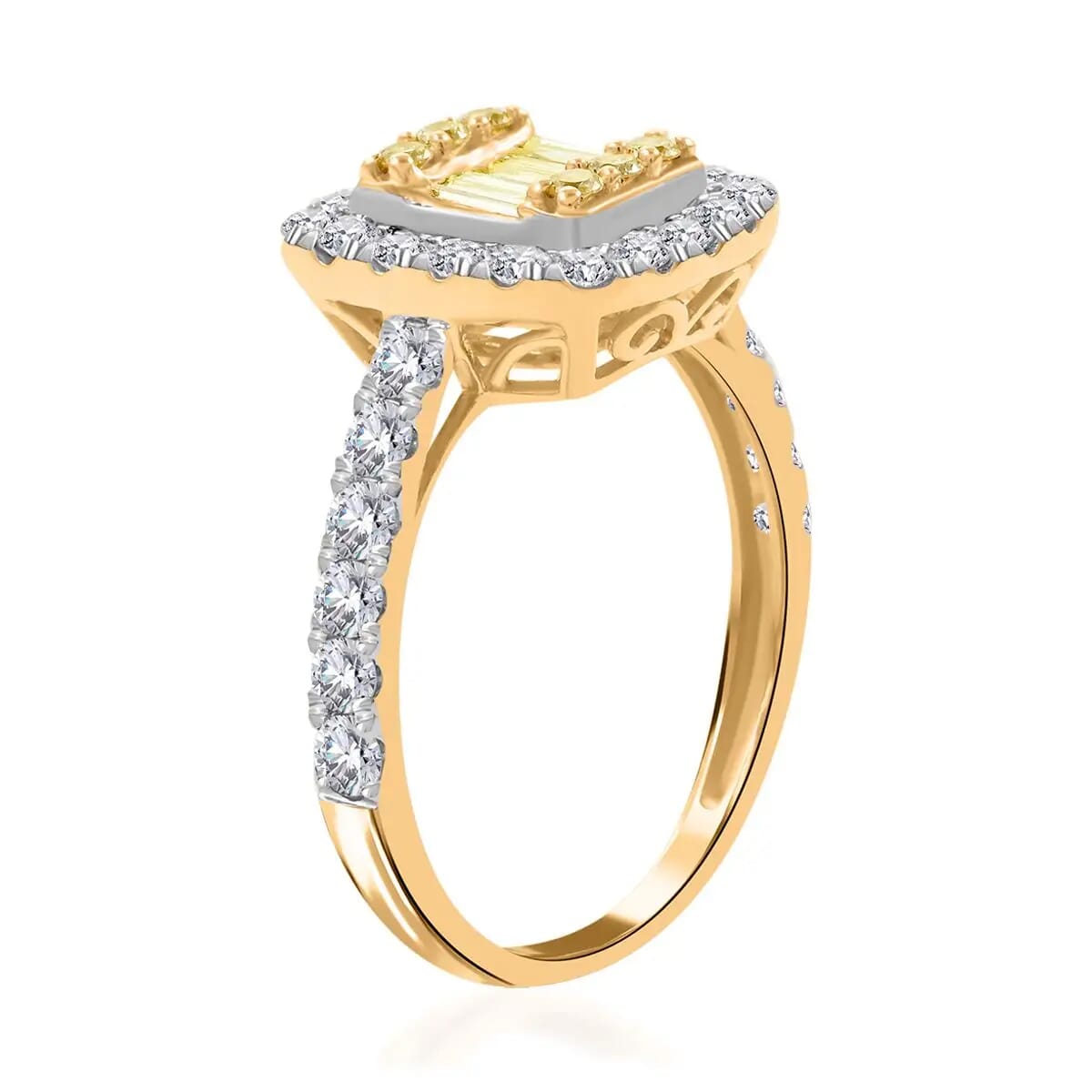 Natural Yellow and White Diamond I2-I3 1.00 ctw Ring in 14K Yellow Gold, Diamond Ring, Deco Cluster Ring, Yellow Diamond Jewelry (Size 7.5) image number 3