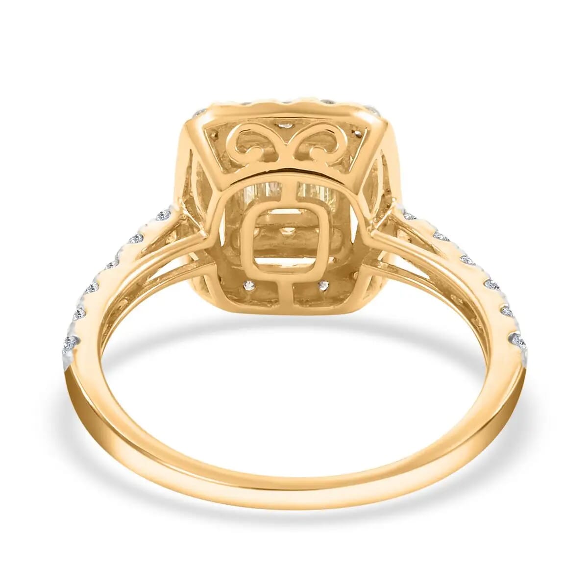 Natural Yellow and White Diamond I2-I3 1.00 ctw Ring in 14K Yellow Gold, Diamond Ring, Deco Cluster Ring, Yellow Diamond Jewelry (Size 8.0) image number 4