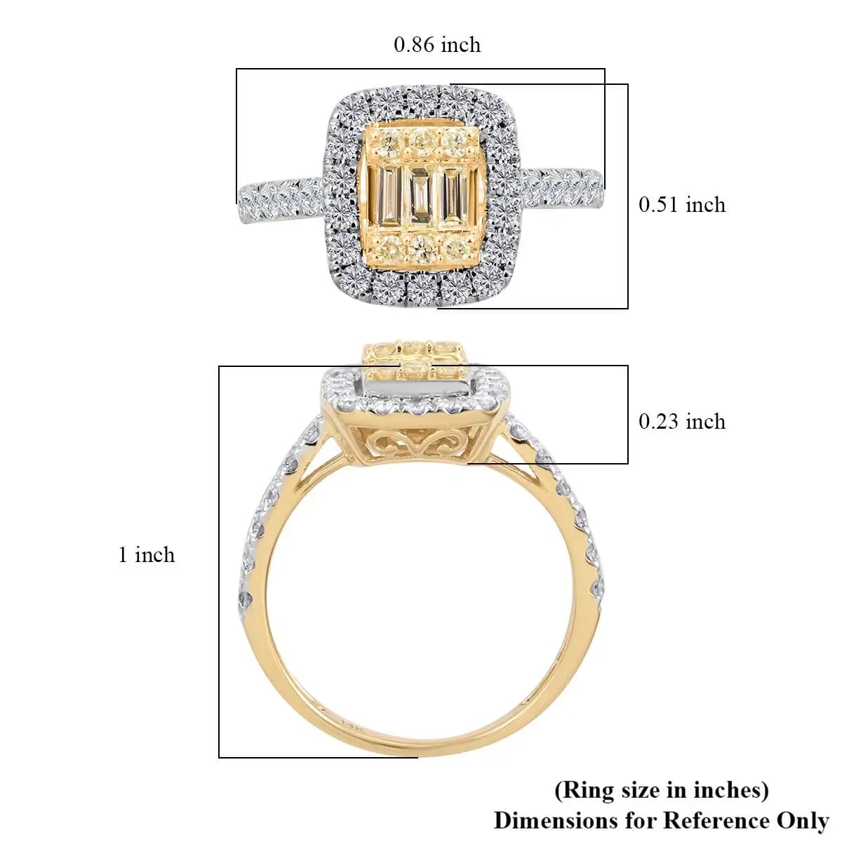 Natural Yellow and White Diamond I2-I3 1.00 ctw Ring in 14K Yellow Gold, Diamond Ring, Deco Cluster Ring, Yellow Diamond Jewelry (Size 8.0) image number 5