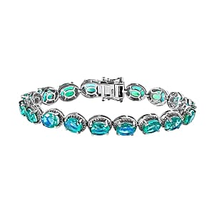Peacock Triplet Quartz 26.10 ctw Cluster Bracelet in Rhodium Over Sterling Silver (7 In) (15.61 g)