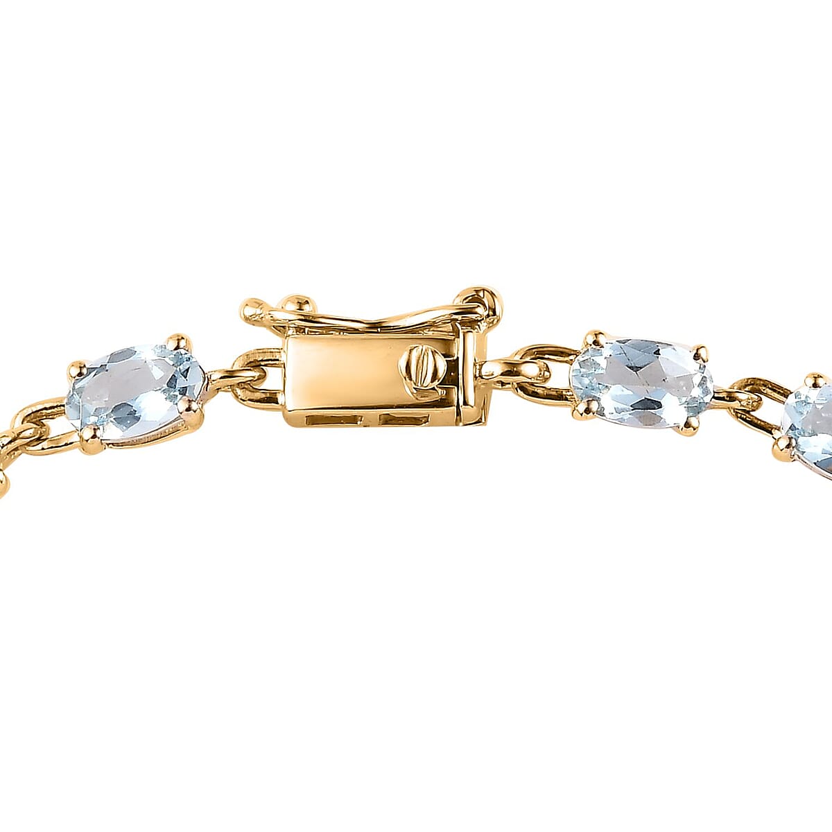 Luxoro AAA Santa Maria Aquamarine 4.35 ctw Link Bracelet in 14K Yellow Gold (7.25 In) image number 3