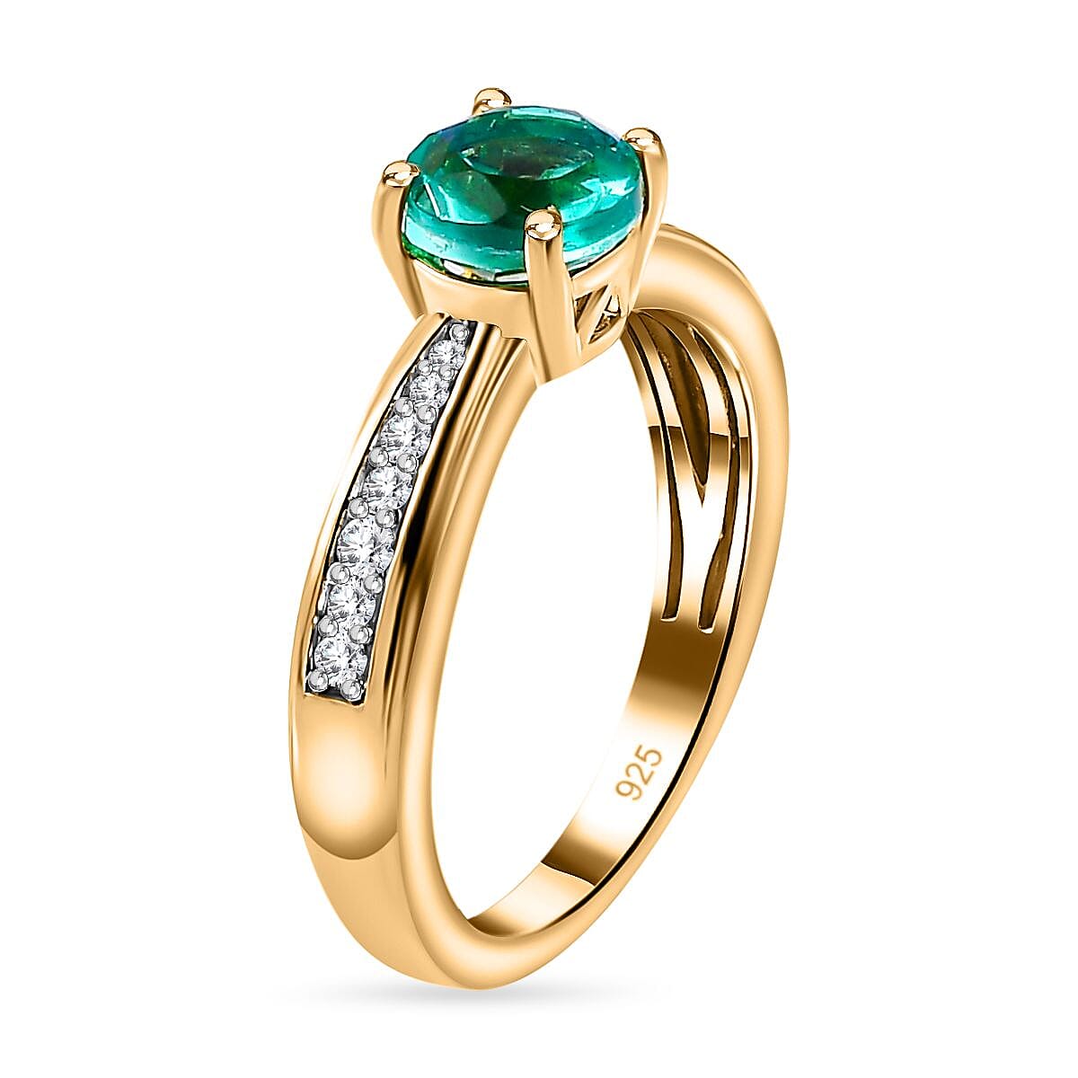 Peacock Quartz (Triplet) and White Zircon 1.30 ctw Ring in Vermeil Yellow Gold Over Sterling Silver (Size 11.5)