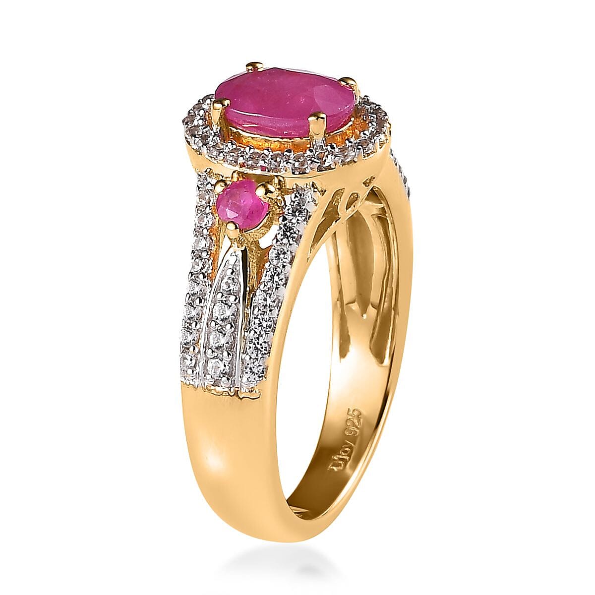 Premium Montepuez Ruby and White Zircon Ring in Vermeil Yellow Gold Over Sterling Silver (Size 10.0) 1.50 ctw image number 3