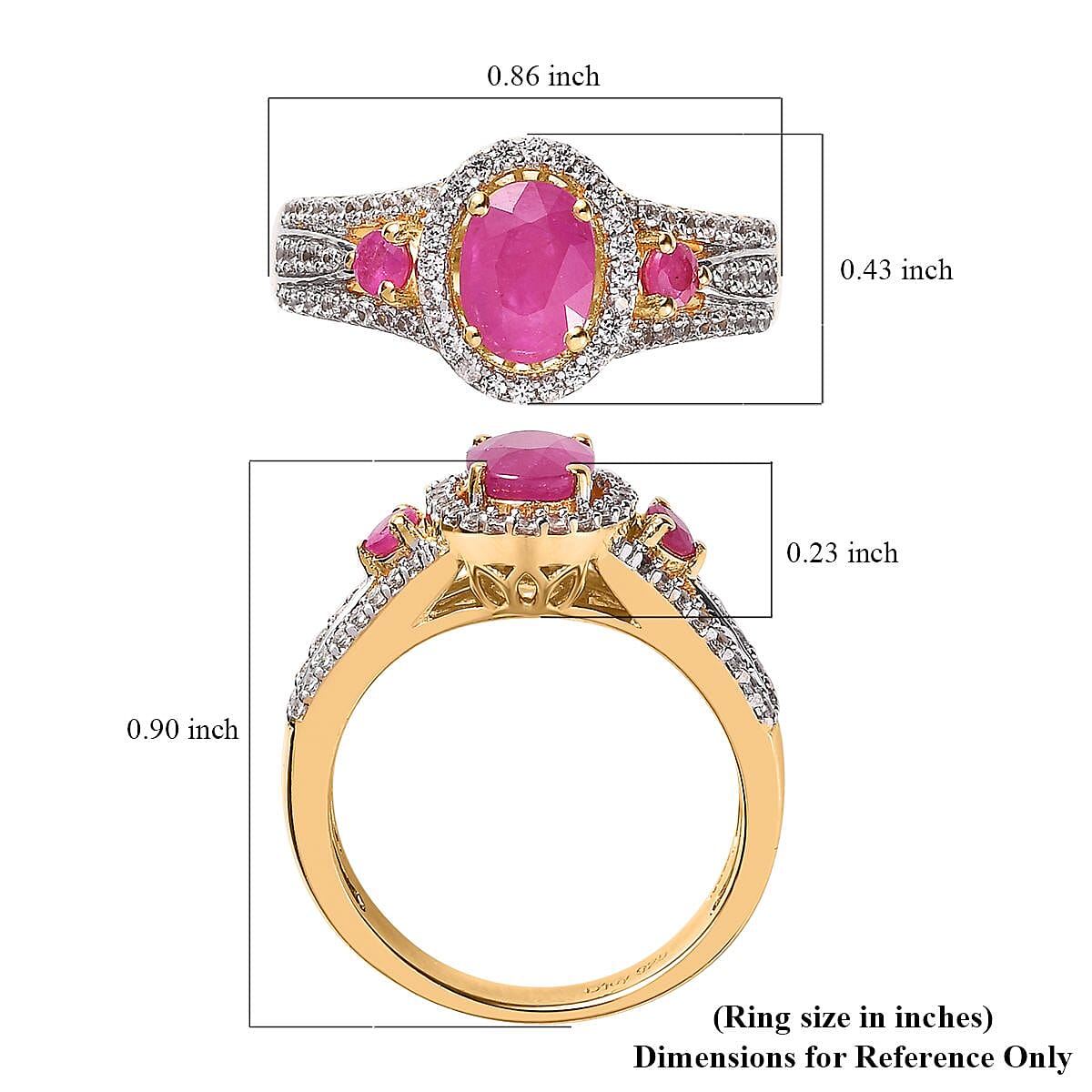 Premium Montepuez Ruby and White Zircon Ring in Vermeil Yellow Gold Over Sterling Silver (Size 10.0) 1.50 ctw