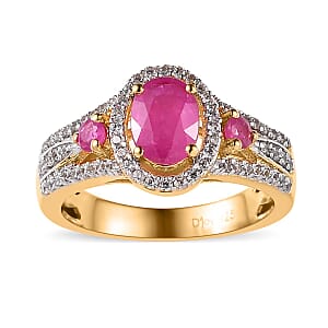 Premium Montepuez Ruby and White Zircon Ring in Vermeil Yellow Gold Over Sterling Silver (Size 7.0) 1.50 ctw