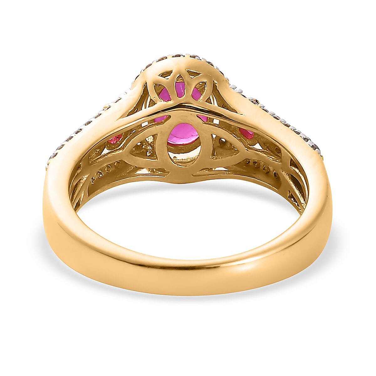 Premium Montepuez Ruby and White Zircon Ring in Vermeil Yellow Gold Over Sterling Silver (Size 7.0) 1.50 ctw image number 4