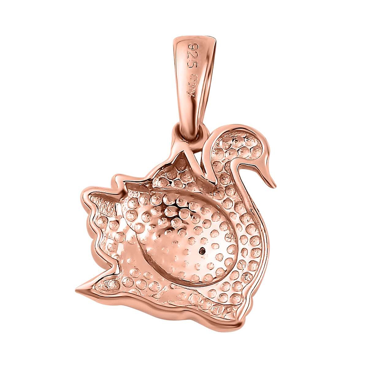 Natural Champagne Diamond Accent Swan Pendant without Chain in 14K Rose Gold Over Sterling Silver