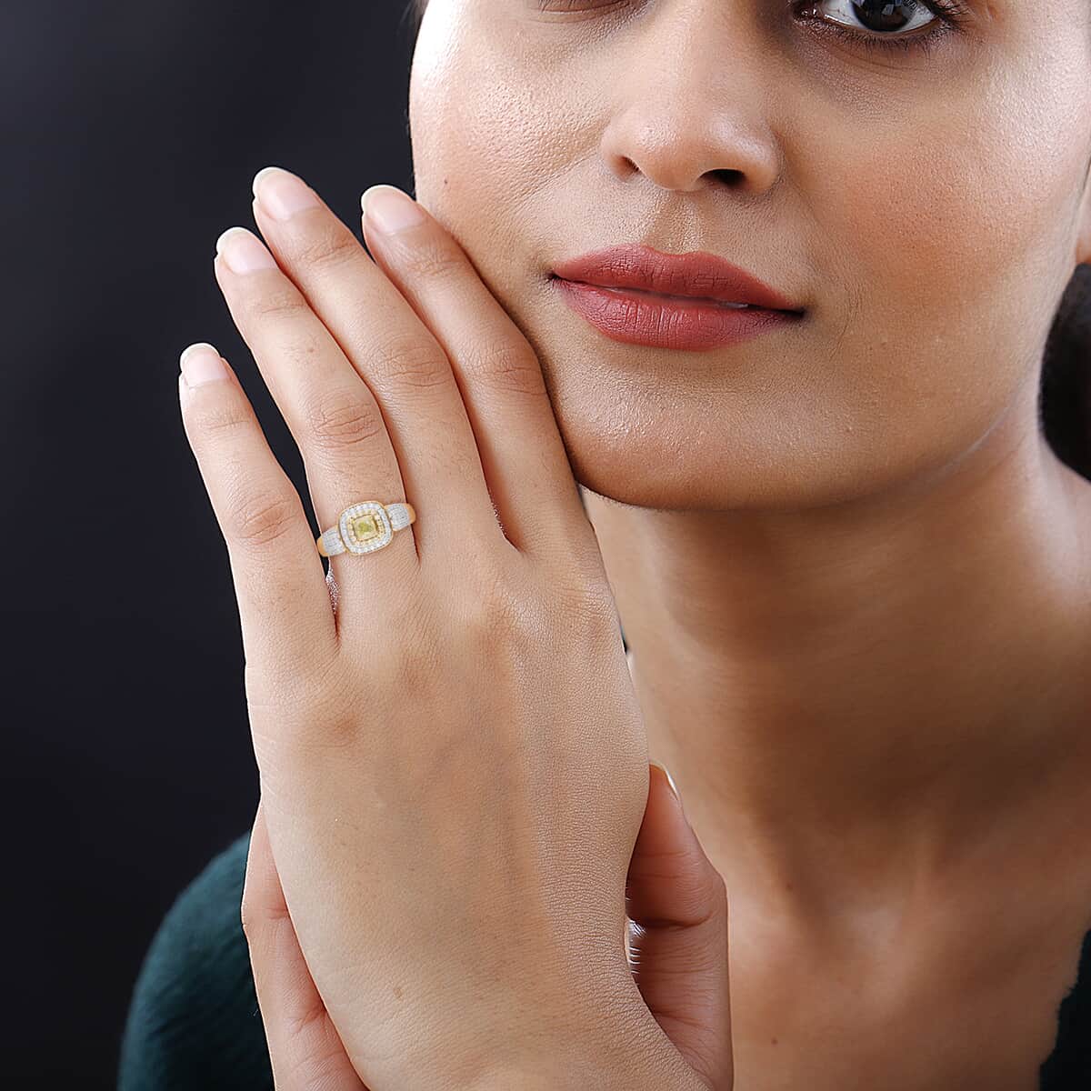 Natural Yellow and White Diamond Double Halo Ring in Vermeil Yellow Gold Over Sterling Silver (Size 8.0) 1.00 ctw image number 2