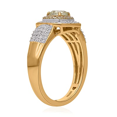 Natural Yellow and White Diamond Double Halo Ring in Vermeil Yellow Gold Over Sterling Silver (Size 8.0) 1.00 ctw