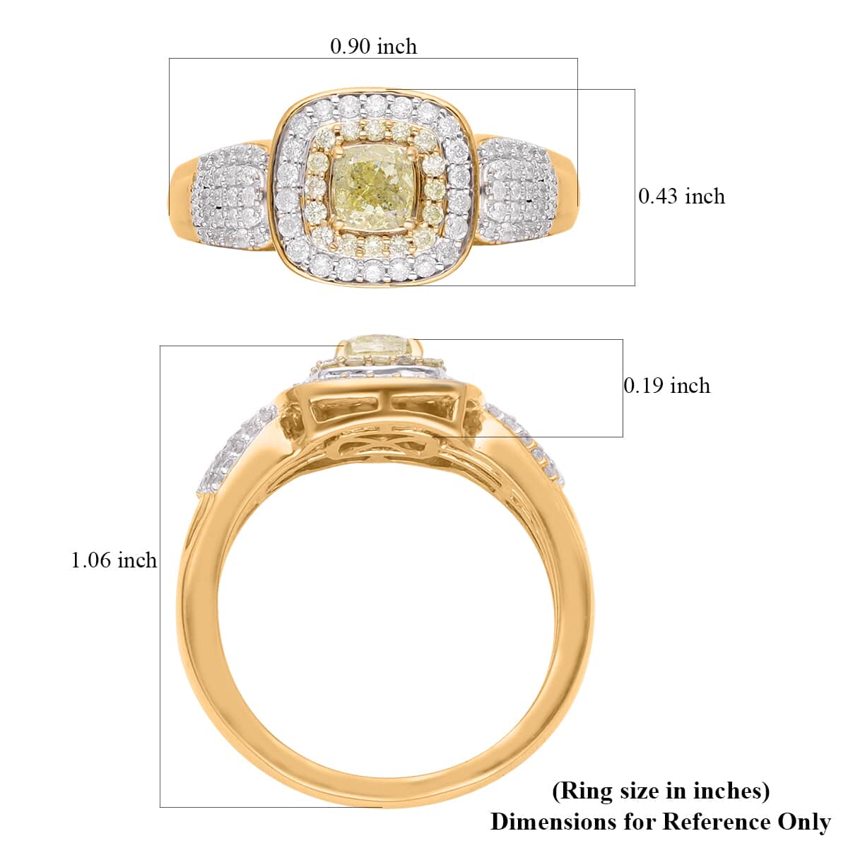 Natural Yellow and White Diamond Double Halo Ring in Vermeil Yellow Gold Over Sterling Silver (Size 8.0) 1.00 ctw image number 5