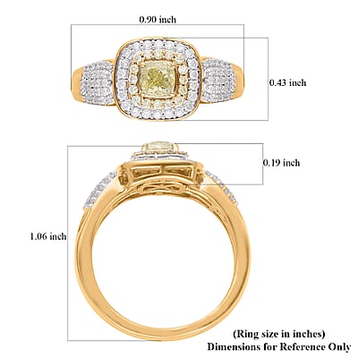 Natural Yellow and White Diamond Double Halo Ring in Vermeil Yellow Gold Over Sterling Silver (Size 8.0) 1.00 ctw