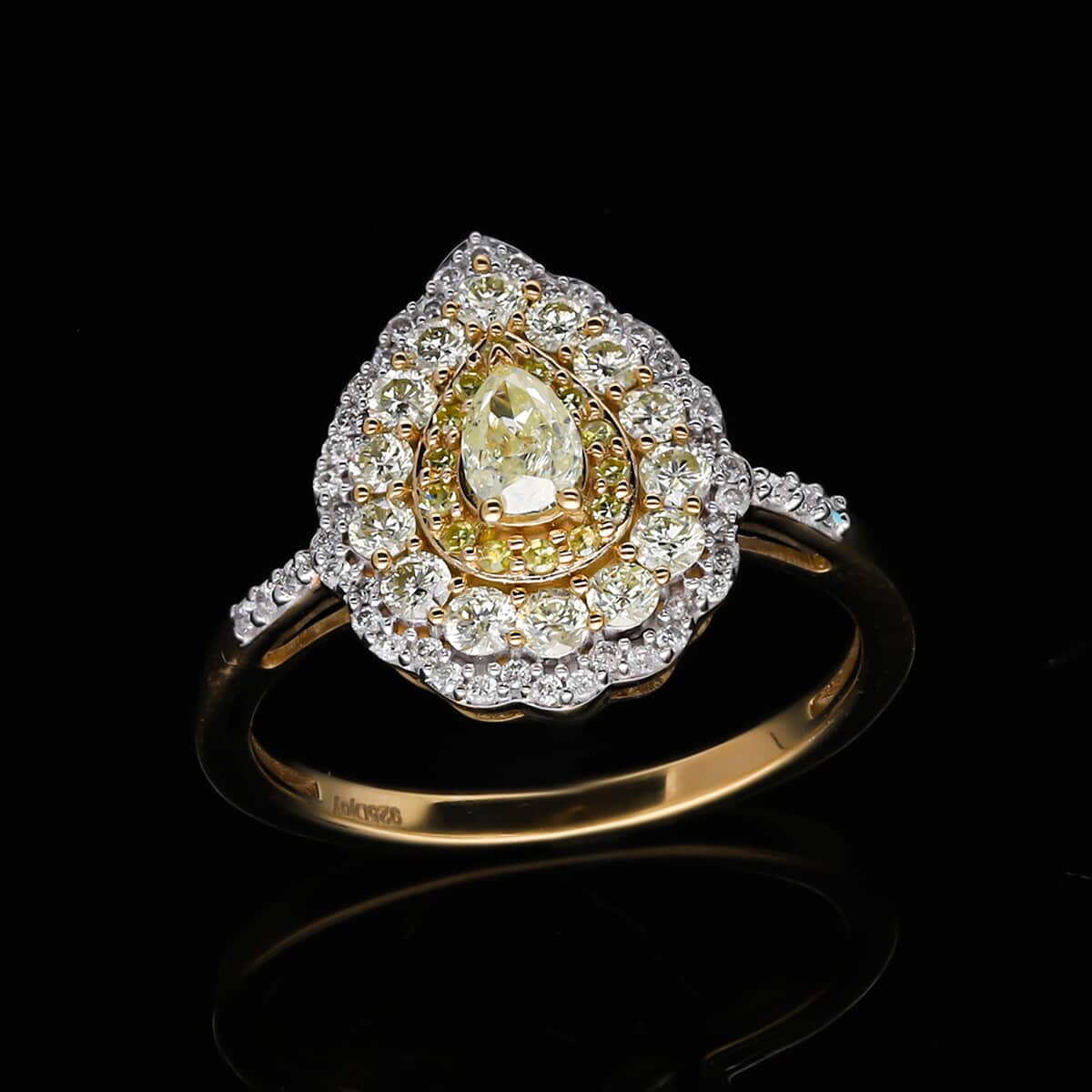 Natural Yellow and White Diamond Double Halo Ring in Vermeil Yellow Gold Over Sterling Silver (Size 8.0) 0.50 ctw image number 1