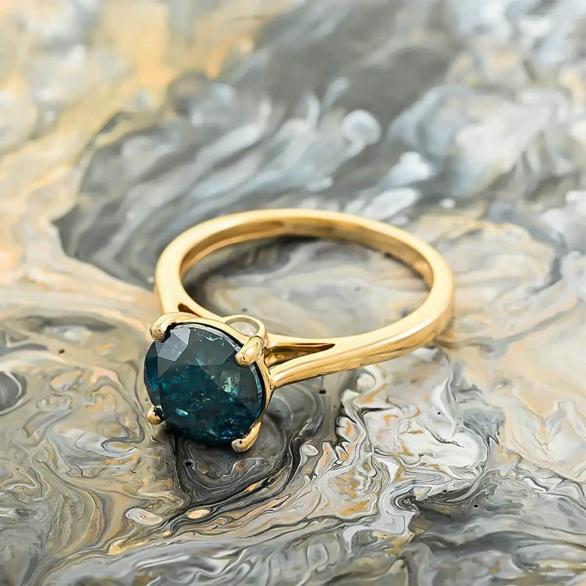 Luxoro 10K Yellow Gold Blue Diamond and White Diamond Ring (Size 6.0) 2.25 ctw image number 1