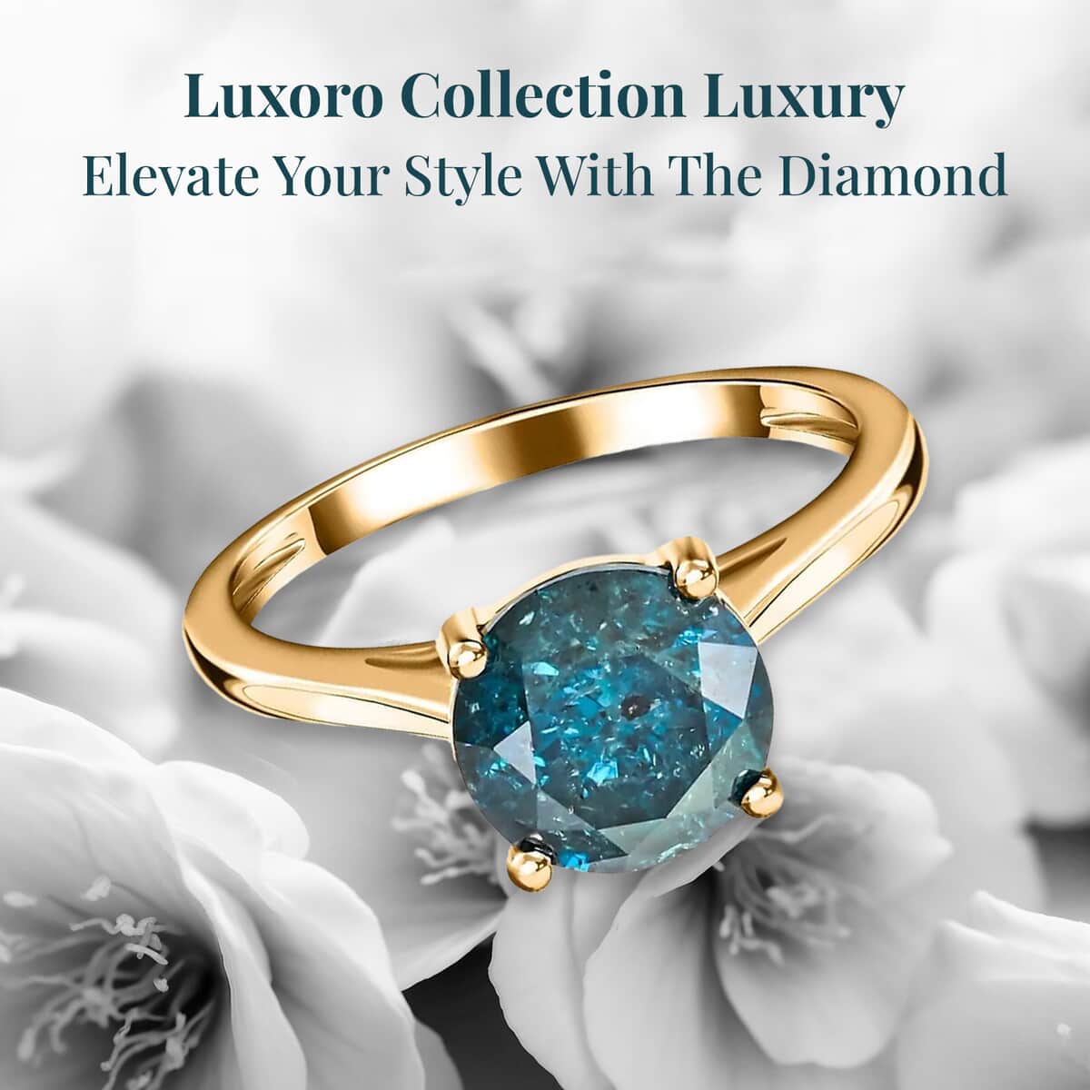 Luxoro 10K Yellow Gold Blue Diamond and White Diamond Ring (Size 6.0) 2.25 ctw image number 2