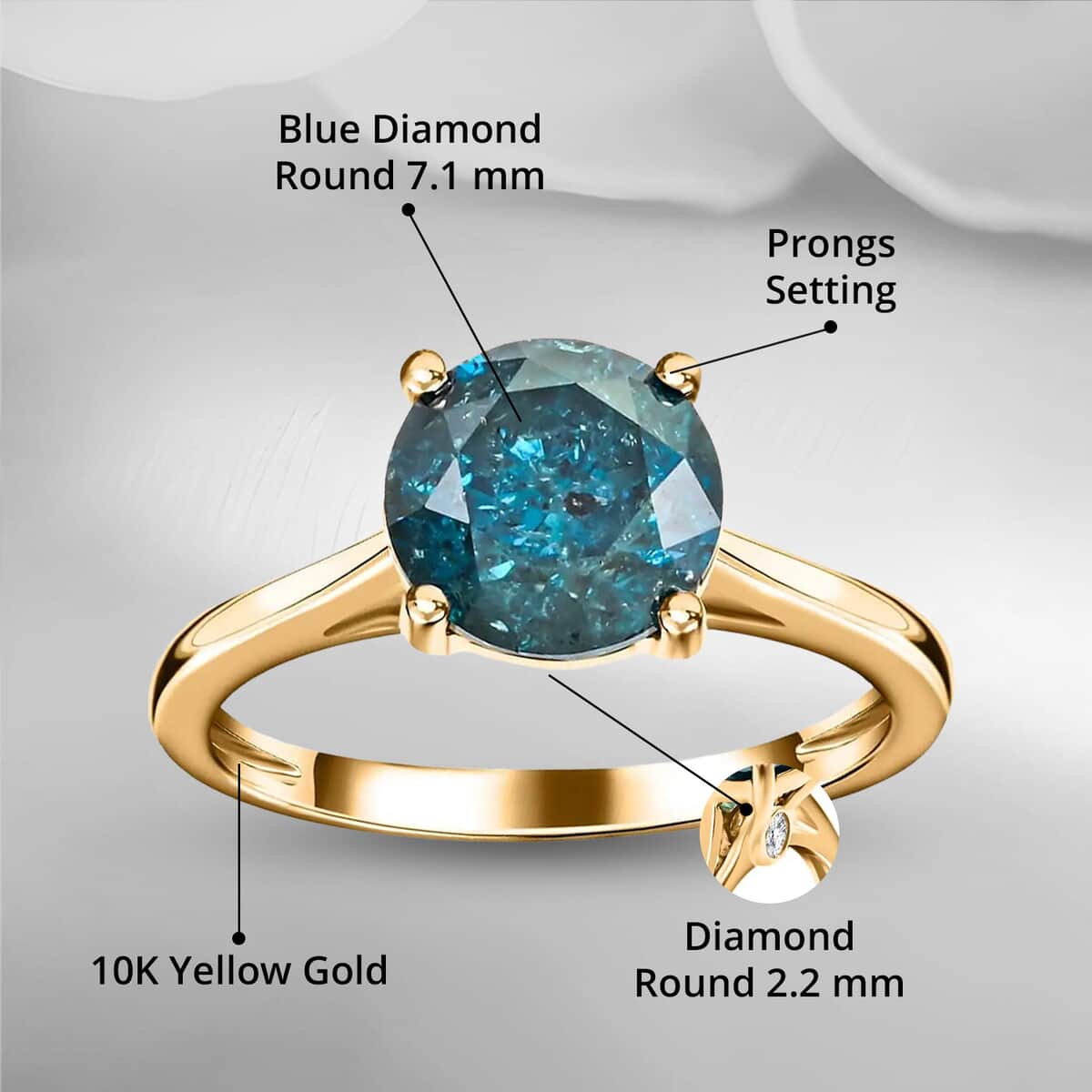 No Brand 10K Yellow Gold I3 Blue Diamond , White Diamond I3 Ring , Gold Wt. 2.35 g 2.24 ctw image number 4