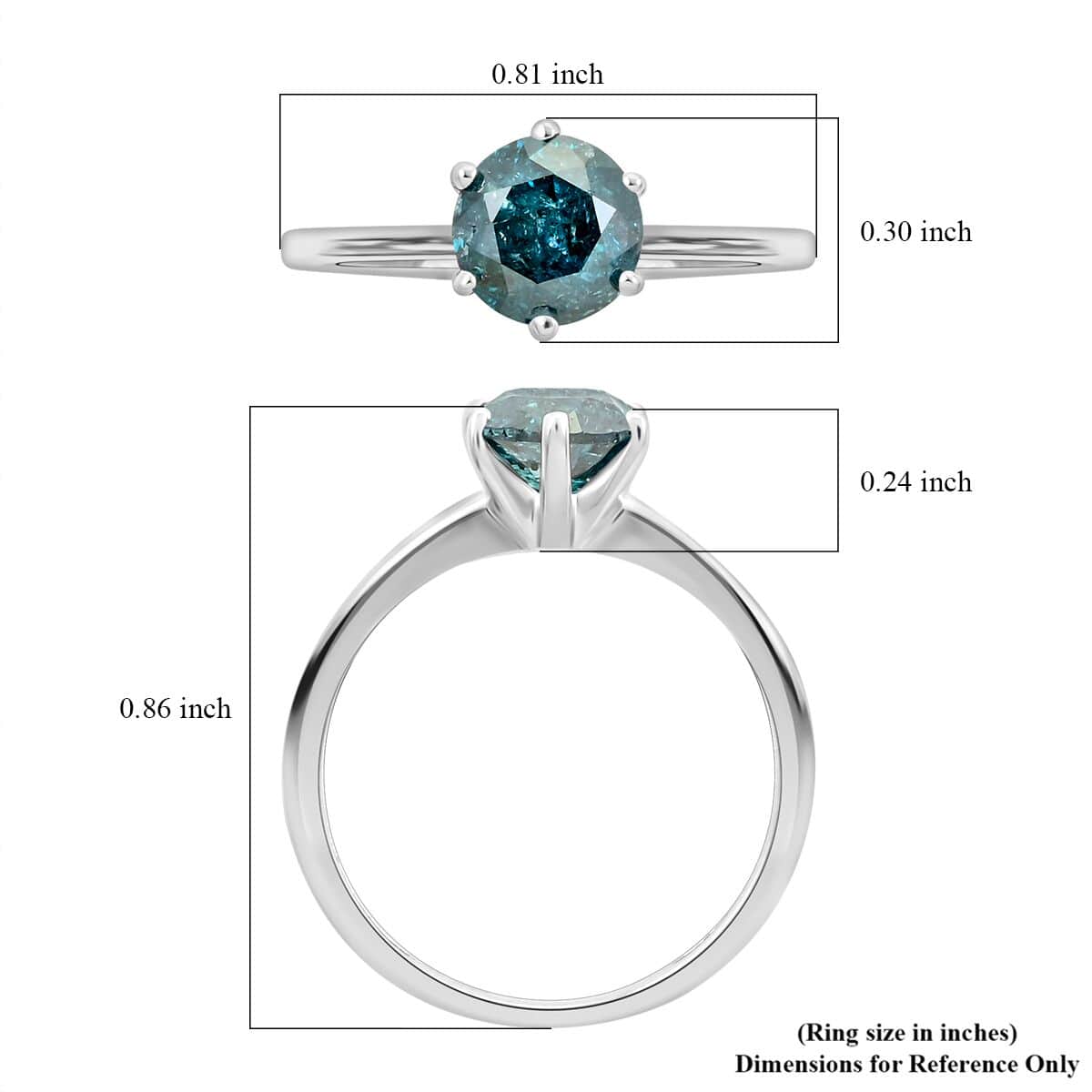 No Brand 10K White Gold I3 Blue Diamond I3 Ring , Gold Wt. 2 g 1.10 ctw image number 4