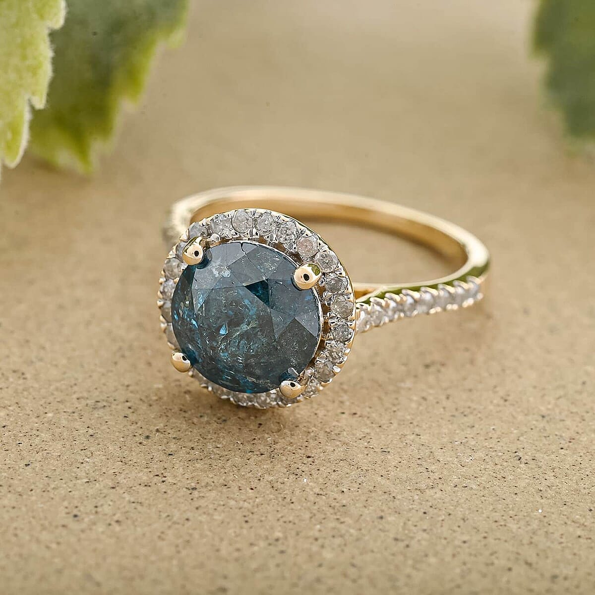 Luxoro 10K Yellow Gold Blue Diamond and G-H I3 Diamond Ring (Size 8.0) 3.50 ctw image number 1