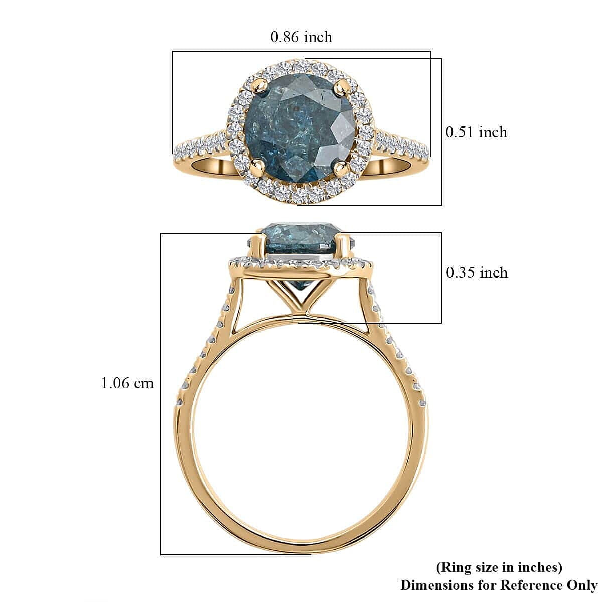 Luxoro 10K Yellow Gold Blue Diamond and G-H I3 Diamond Ring (Size 8.0) 3.50 ctw image number 5