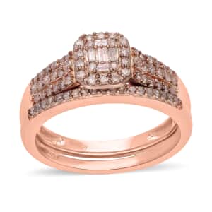 Natural Champagne Diamond Stackable Ring in Vermeil Rose Gold Over Sterling Silver (Size 5.0) 0.50 ctw