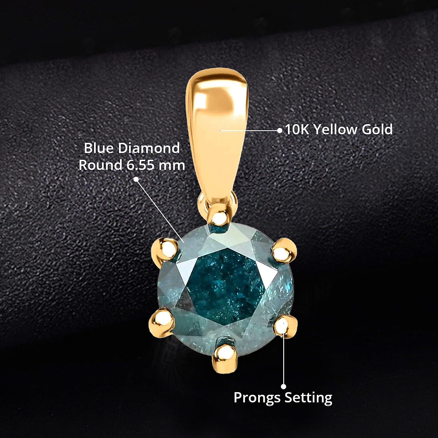 Luxoro 10K Yellow Gold Blue Diamond Solitaire Pendant 1.10 ctw