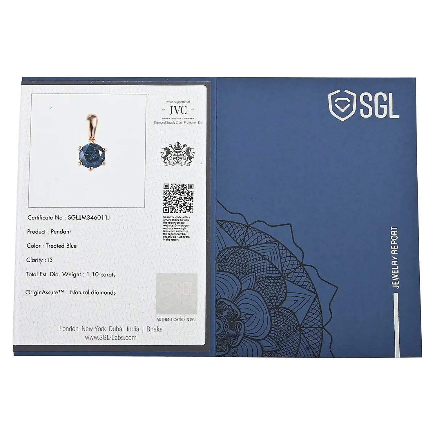Luxoro 10K Yellow Gold Blue Diamond Solitaire Pendant 1.10 ctw