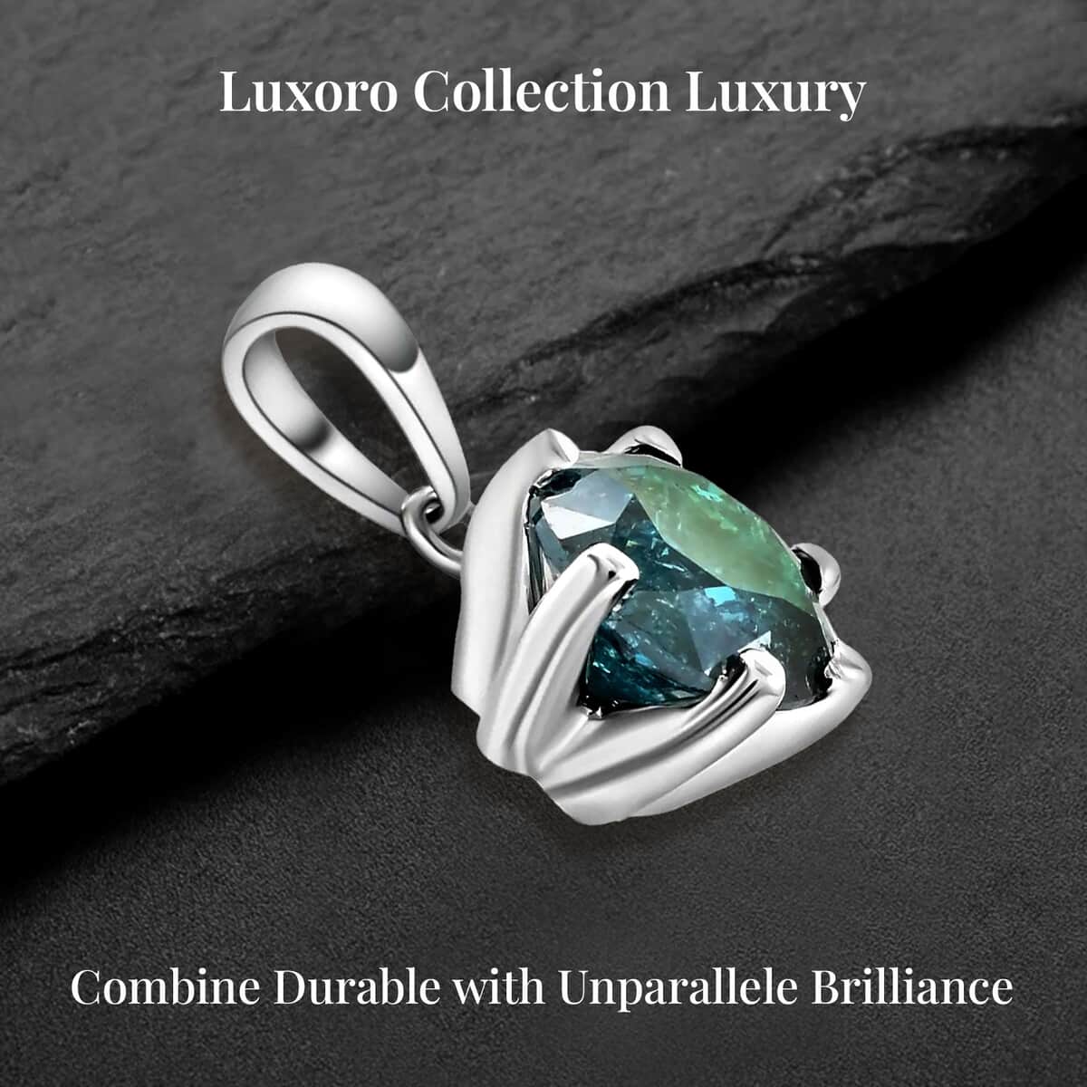 Luxoro 10K White Gold Blue Diamond Solitaire Pendant 1.10 ctw image number 3