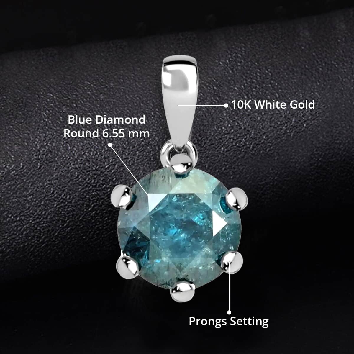 Luxoro 10K White Gold Blue Diamond Solitaire Pendant 1.10 ctw image number 4