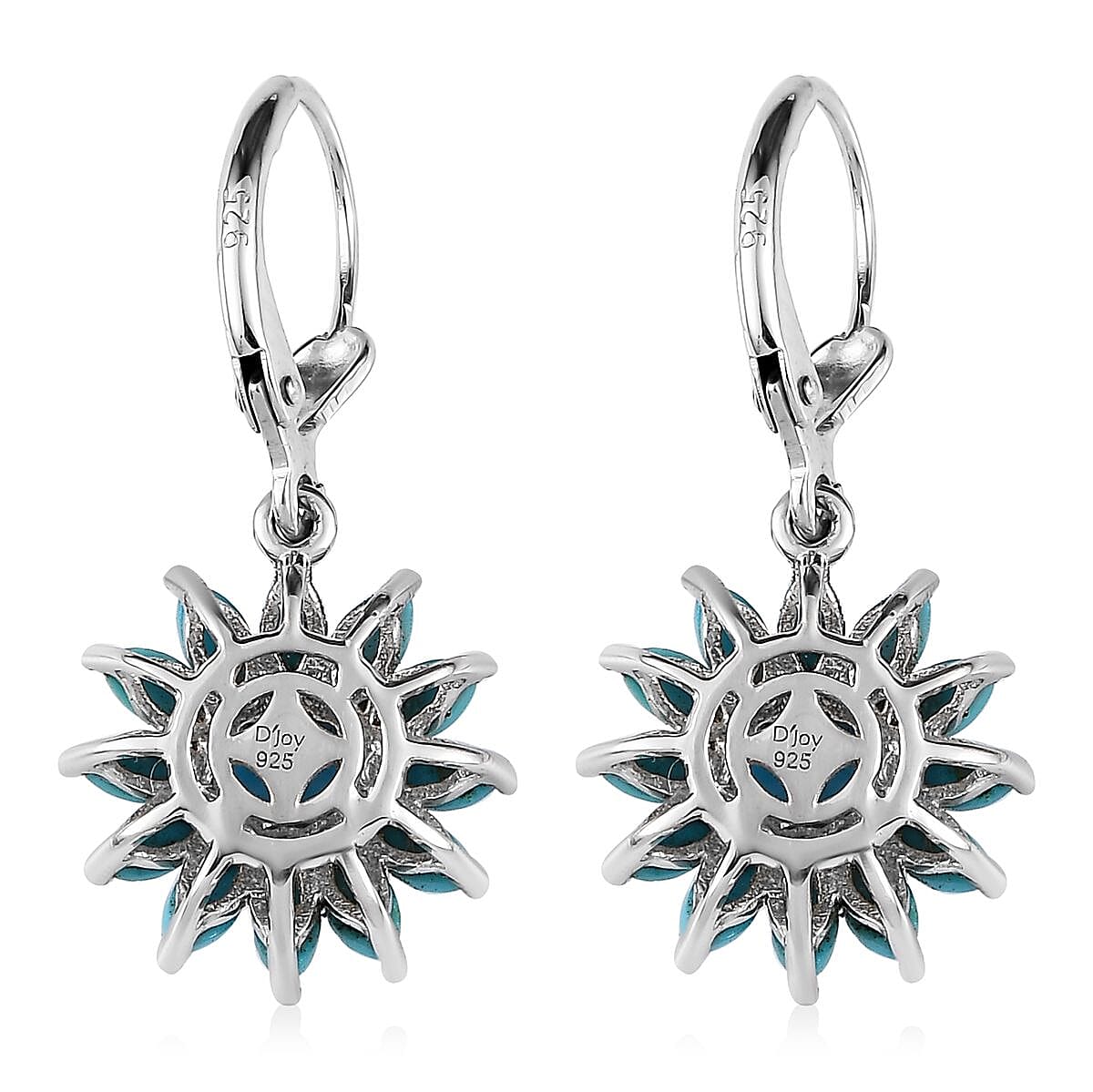 Premium Sleeping Beauty Turquoise Floral Lever Back Earrings in Platinum Over Sterling Silver 3.60 ctw