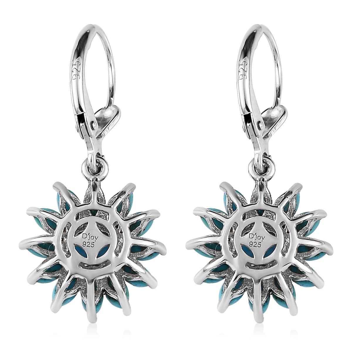Premium Sleeping Beauty Turquoise Floral Lever Back Earrings in Platinum Over Sterling Silver 3.60 ctw image number 3