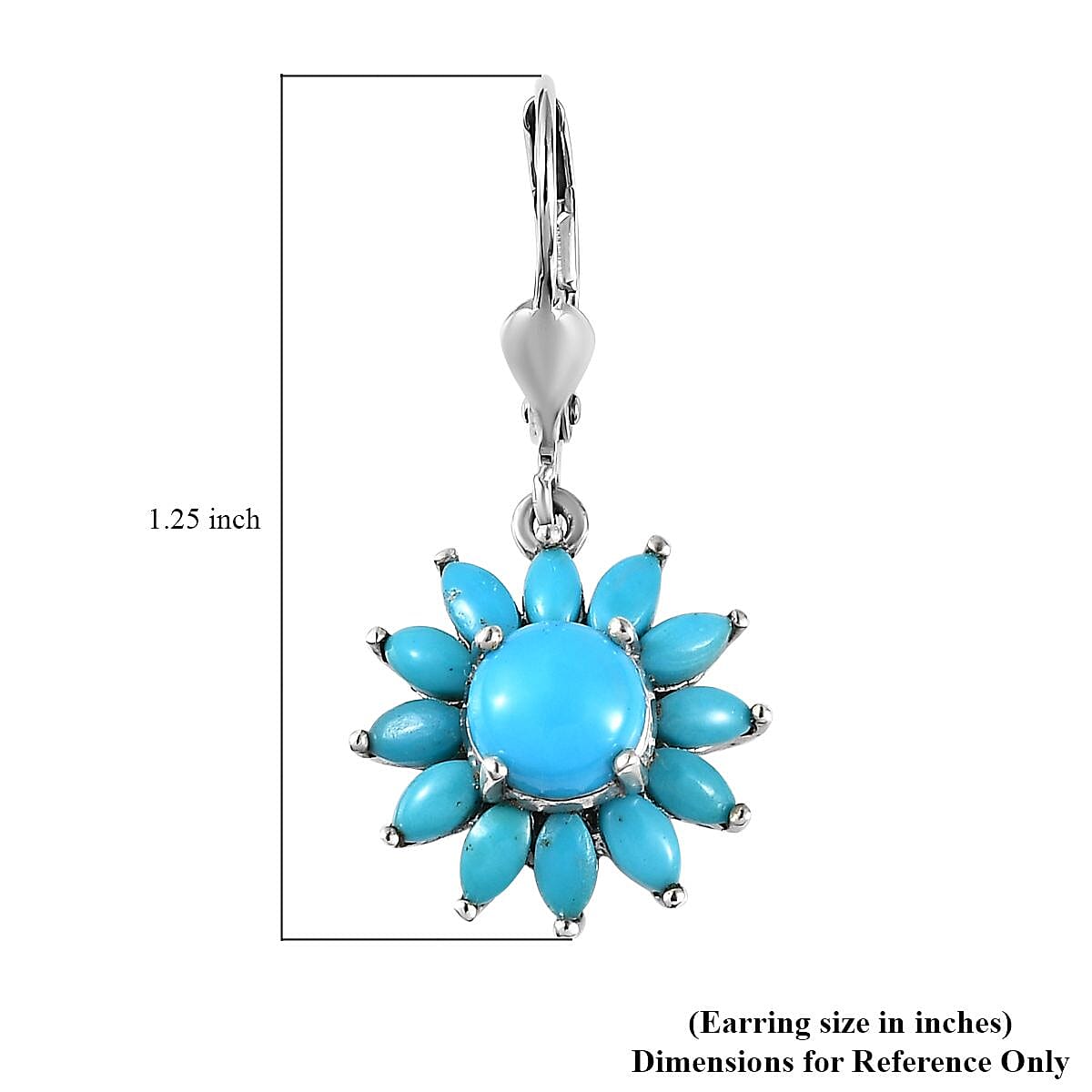 Premium Sleeping Beauty Turquoise Floral Lever Back Earrings in Platinum Over Sterling Silver 3.60 ctw