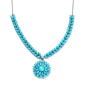 Premium Sleeping Beauty Turquoise Floral Spray Necklace 18 Inches in Platinum Over Sterling Silver 16.90 ctw
