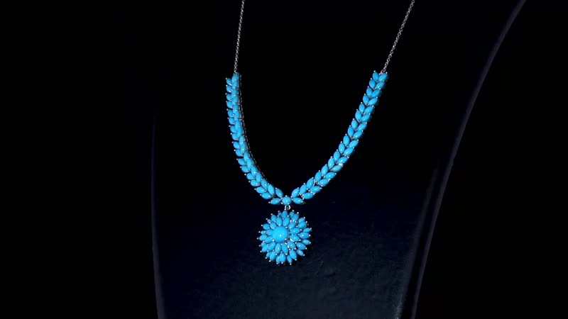 Premium Sleeping Beauty Turquoise Floral Spray Necklace 18-20 Inches in Platinum Over Sterling Silver 16.90 ctw