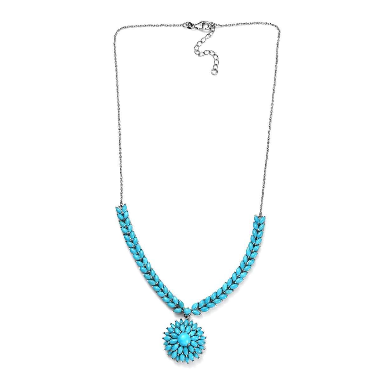 Premium Sleeping Beauty Turquoise Floral Spray Necklace 18-20 Inches in Platinum Over Sterling Silver 16.90 ctw image number 2