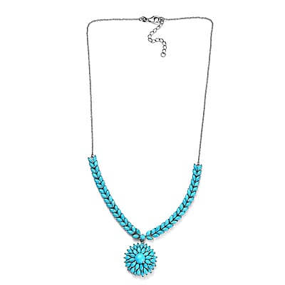 Premium Sleeping Beauty Turquoise Floral Spray Necklace 18-20 Inches in Platinum Over Sterling Silver 16.90 ctw