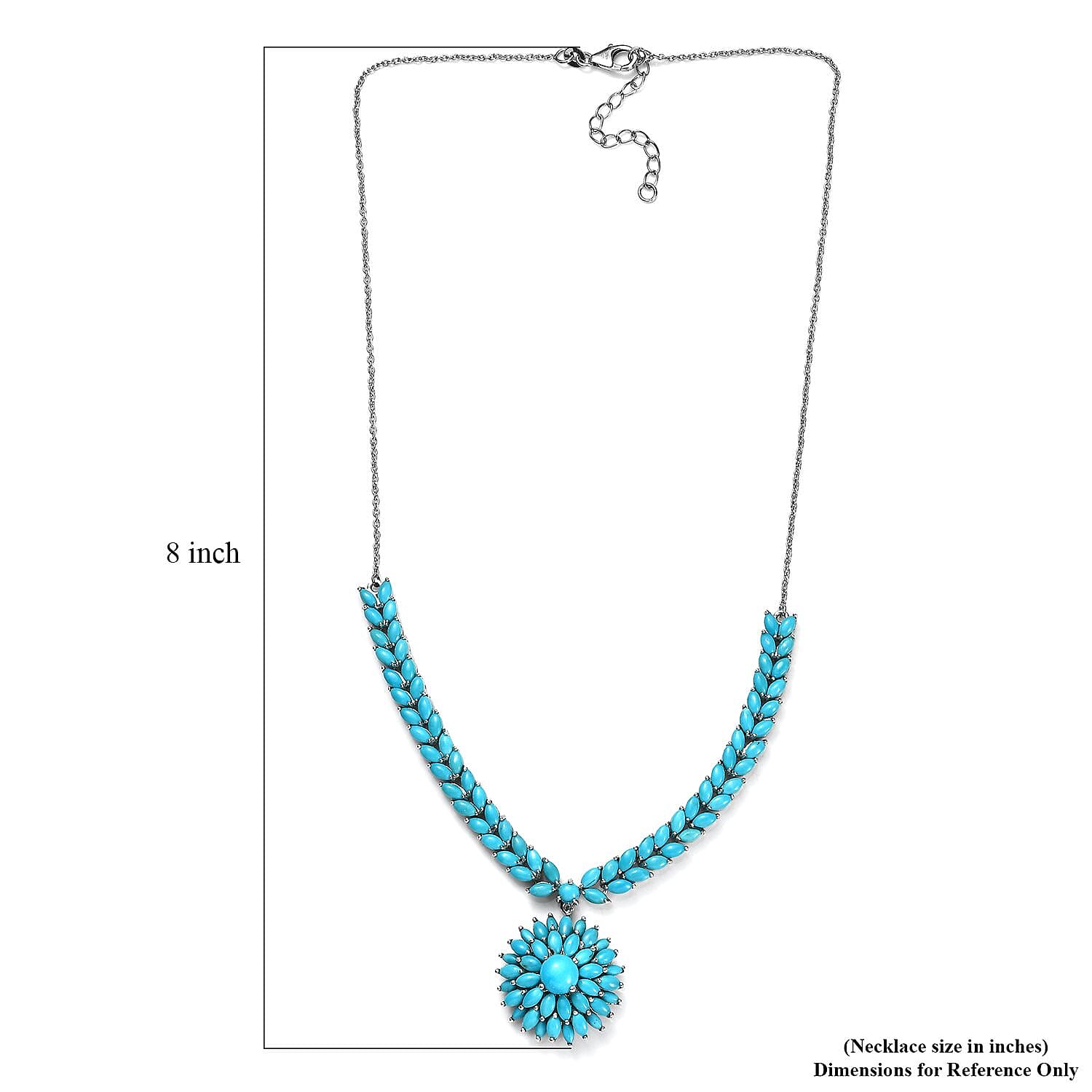 Premium Sleeping Beauty Turquoise Floral Spray Necklace 18-20 Inches in Platinum Over Sterling Silver 16.90 ctw