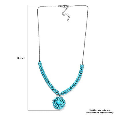 Premium Sleeping Beauty Turquoise Floral Spray Necklace 18-20 Inches in Platinum Over Sterling Silver 16.90 ctw