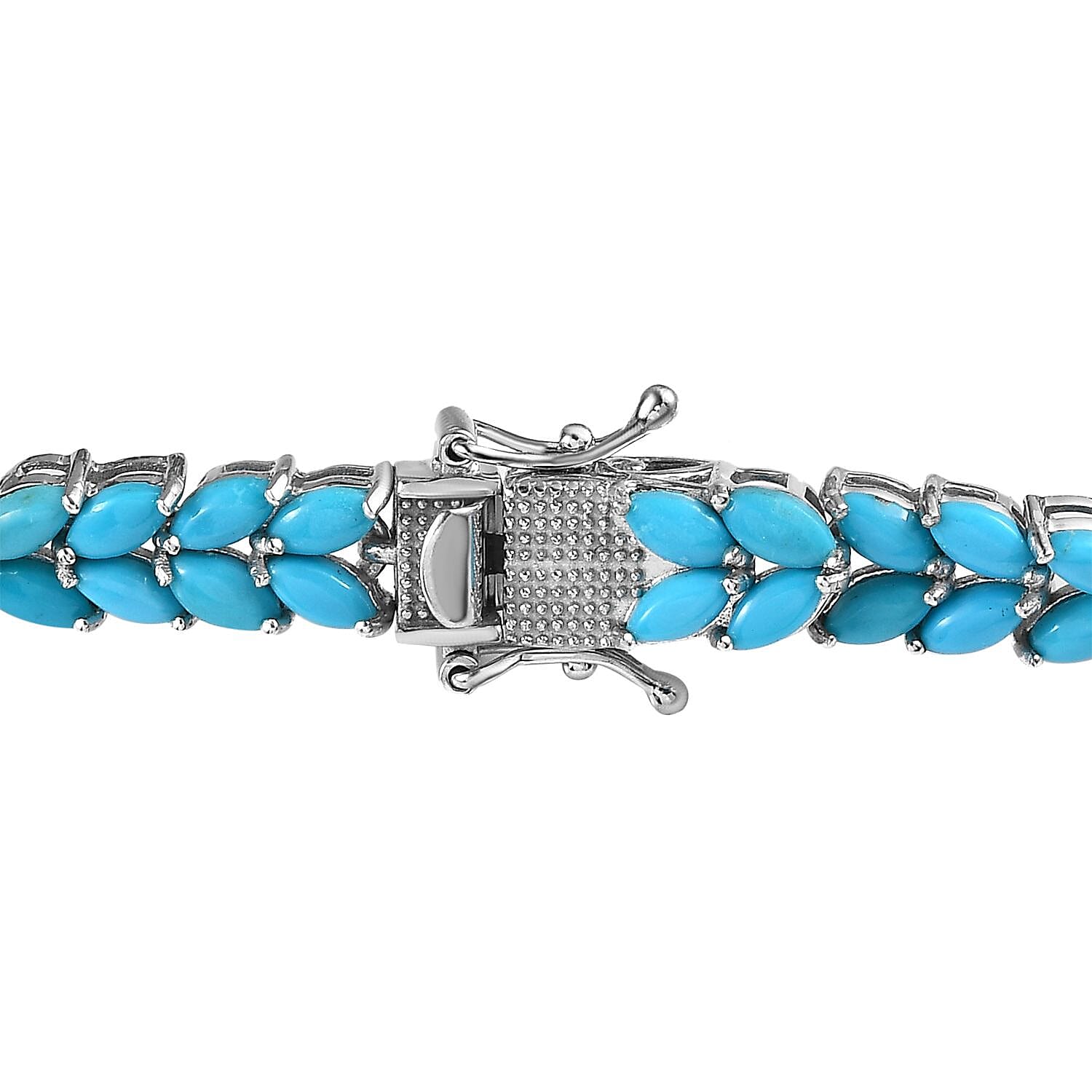 D'Joy Premium Sleeping Beauty Turquoise Floral Spray Bracelet in Platinum Over Sterling Silver (7.25 In) 17.25 ctw