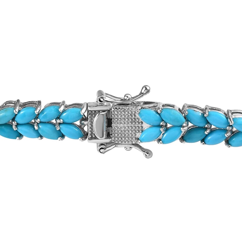 D'Joy Premium Sleeping Beauty Turquoise Floral Spray Bracelet in Platinum Over Sterling Silver (7.25 In) 17.25 ctw
