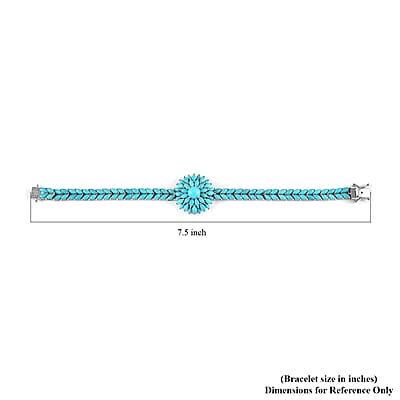 D'Joy Premium Sleeping Beauty Turquoise Floral Spray Bracelet in Platinum Over Sterling Silver (7.25 In) 17.25 ctw