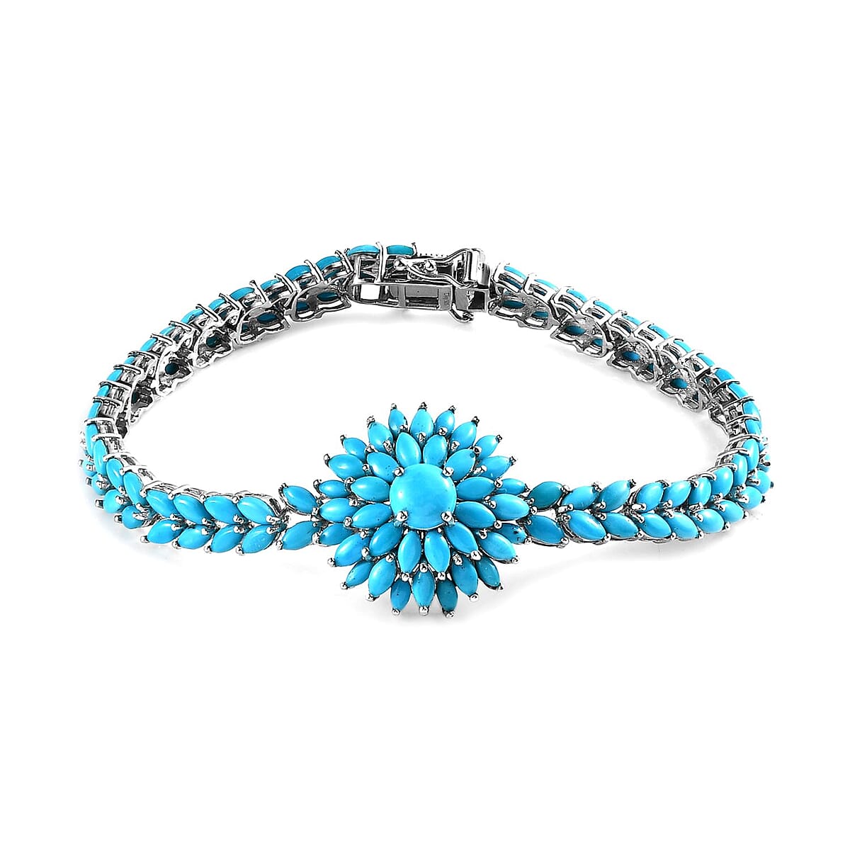 Premium Sleeping Beauty Turquoise Floral Spray Bracelet in Platinum Over Sterling Silver (8.00 In) 18.75 ctw image number 0