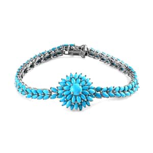 Premium Sleeping Beauty Turquoise Floral Spray Bracelet in Platinum Over Sterling Silver (8.00 In) 18.75 ctw